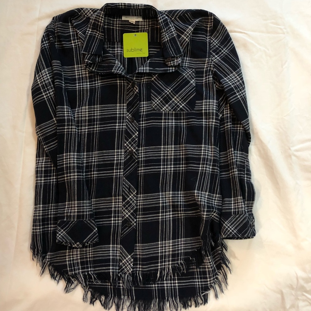 Frayed Navy plaid shirt